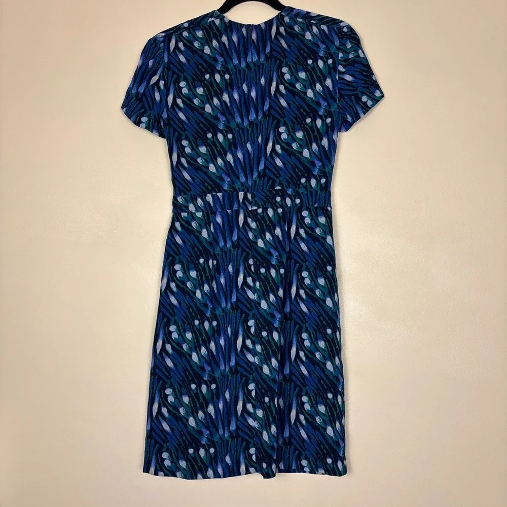 TORY BURCH 100% Silk Dress‎ Size 2 Blue Green Watercolor Short Sleeve Cocktail